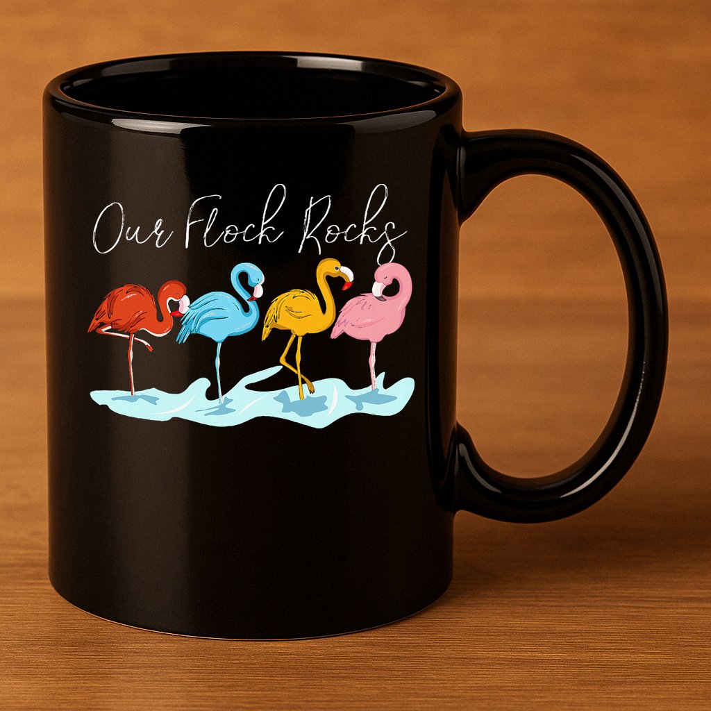 Our Flock Rocks Flamingos Lover Family 11oz C Handle Ceramic Mug