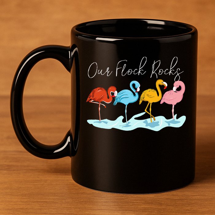 Our Flock Rocks Flamingos Lover Family 11oz C Handle Ceramic Mug