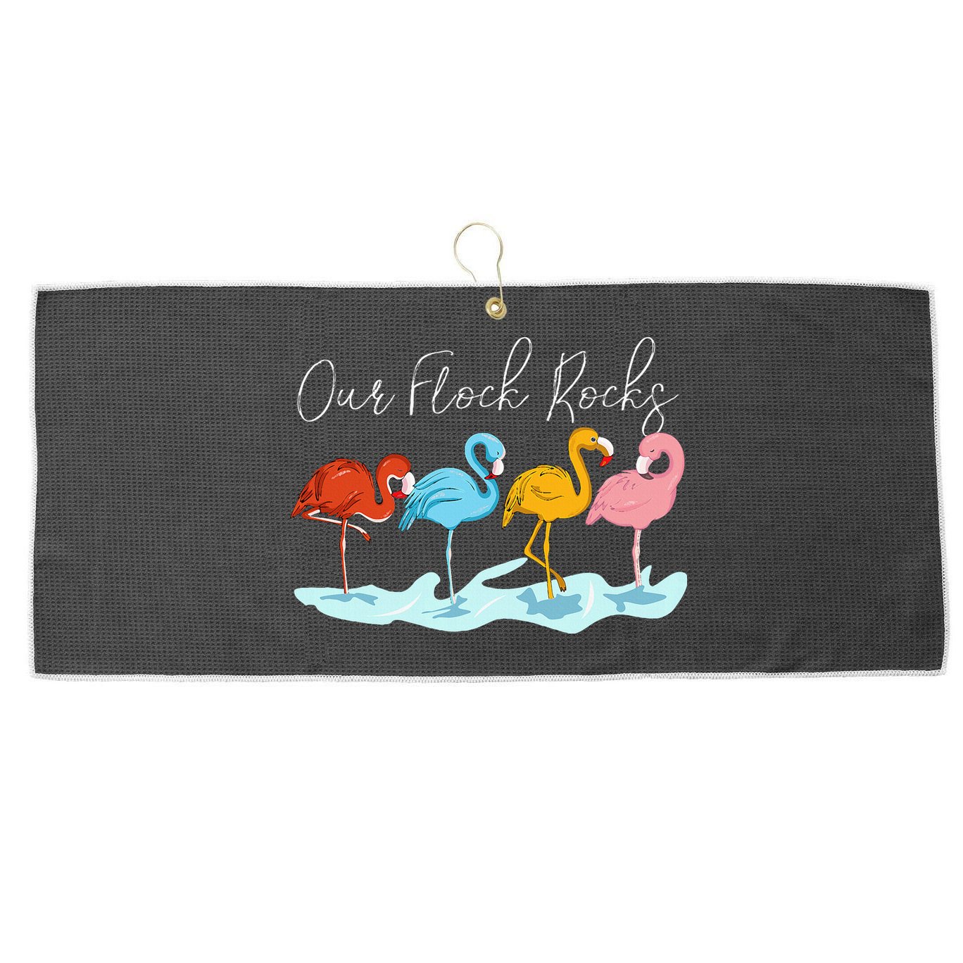 Our Flock Rocks Flamingos Lover Family Large Microfiber Waffle Golf Towel