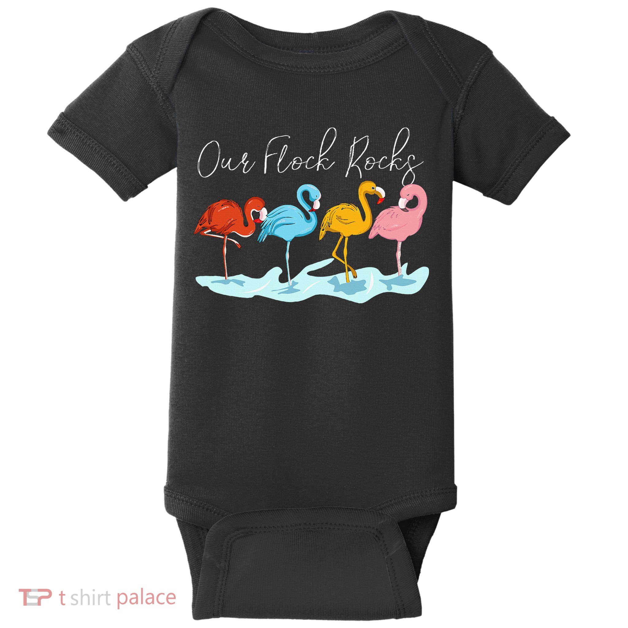 Our Flock Rocks Flamingos Lover Family Baby Bodysuit