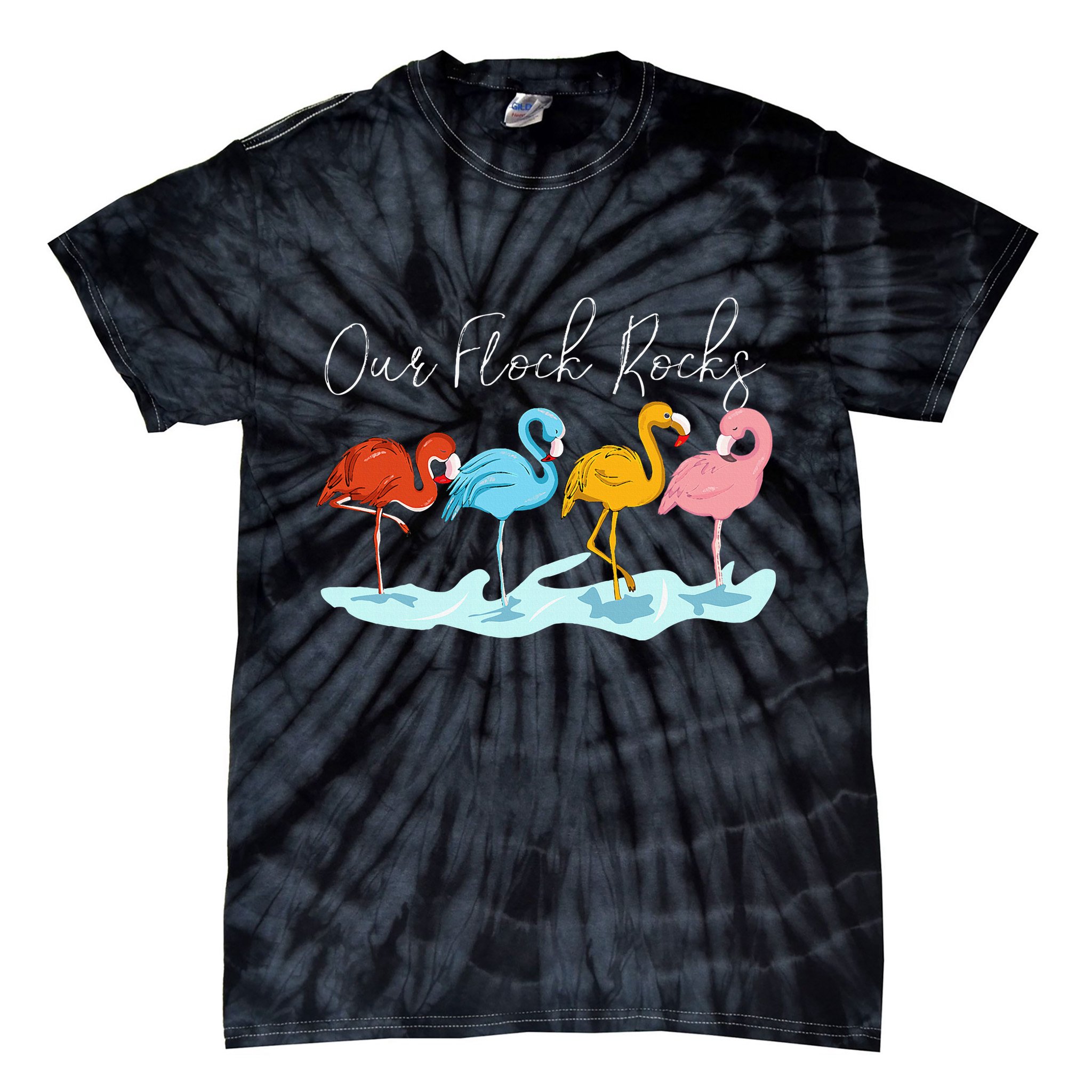 Our Flock Rocks Flamingos Lover Family Tie-Dye T-Shirt