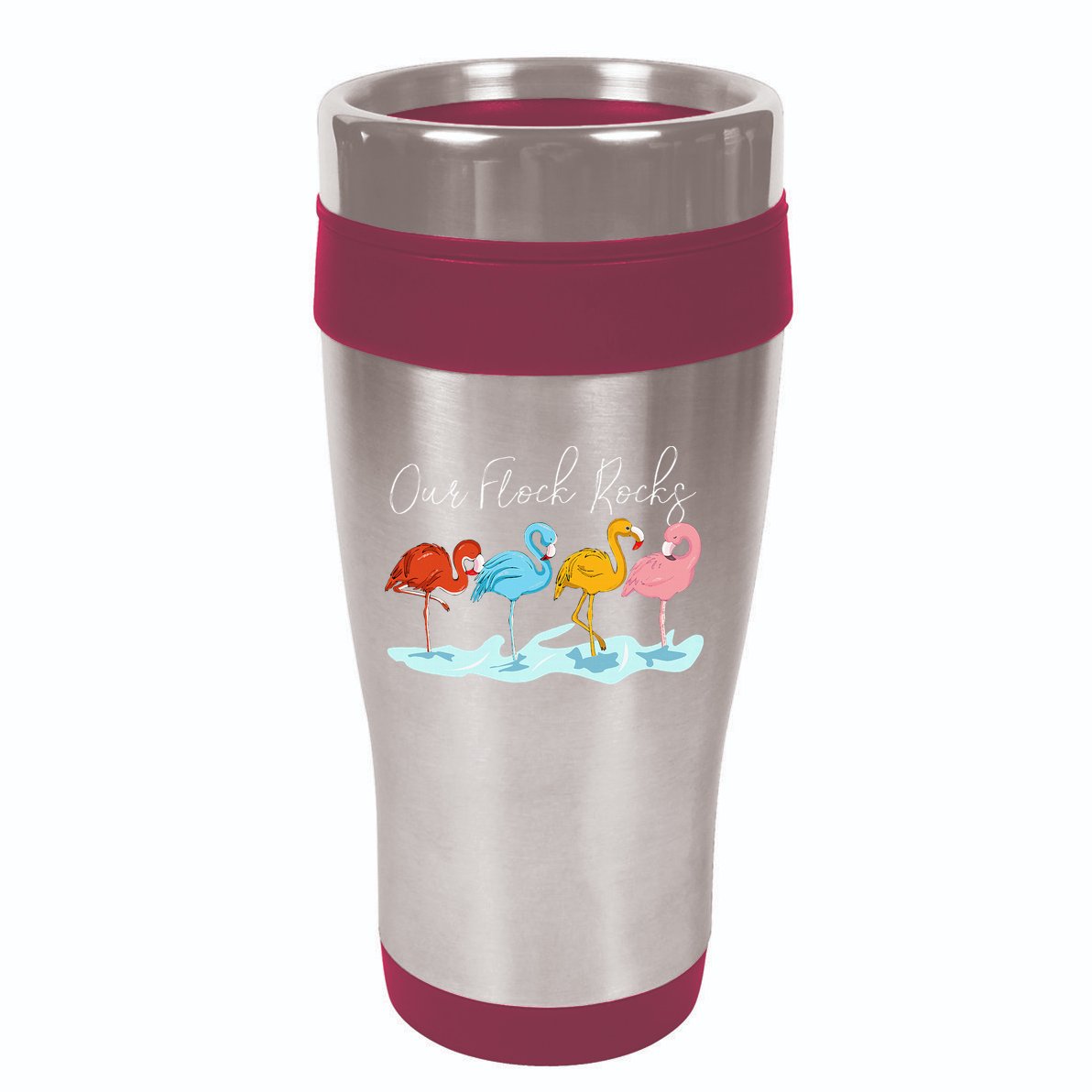 Our Flock Rocks Flamingos Lover Family 16oz Travel Tumbler