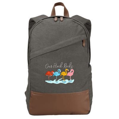 Our Flock Rocks Flamingos Lover Family Cotton Canvas Backpack