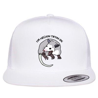 Opossum Funny Screaming I’M Heckin Tryin Ok Street Trash Cat Flat Bill Trucker Hat