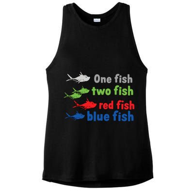 One Fish Two Fish Red Fish Blue Fish Teacher Reading Week Ladies PosiCharge Tri-Blend Wicking Tank
