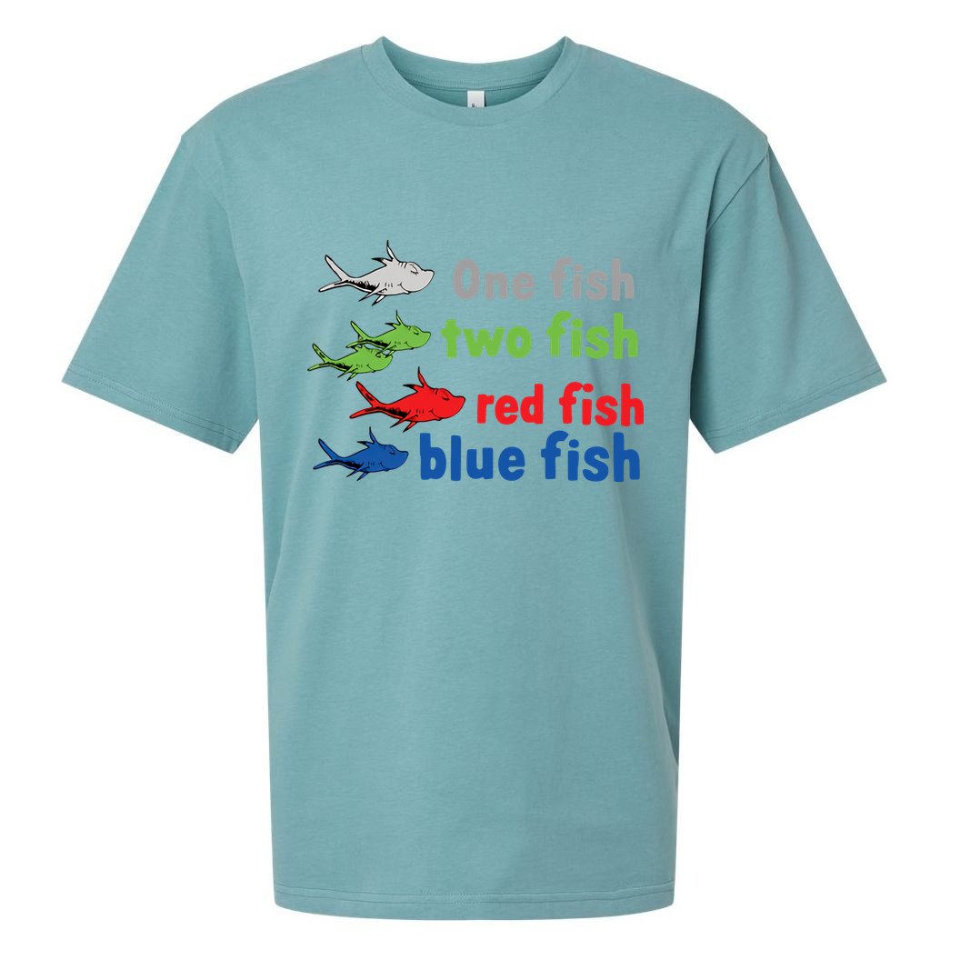 One Fish Two Fish Red Fish Blue Fish Teacher Reading Week Sueded Cloud Jersey T-Shirt