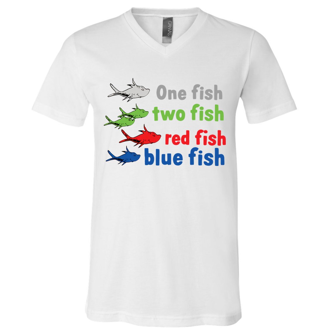 One Fish Two Fish Red Fish Blue Fish Teacher Reading Week V-Neck T-Shirt
