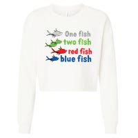 One Fish Two Fish Red Fish Blue Fish Teacher Reading Week Cropped Pullover Crew