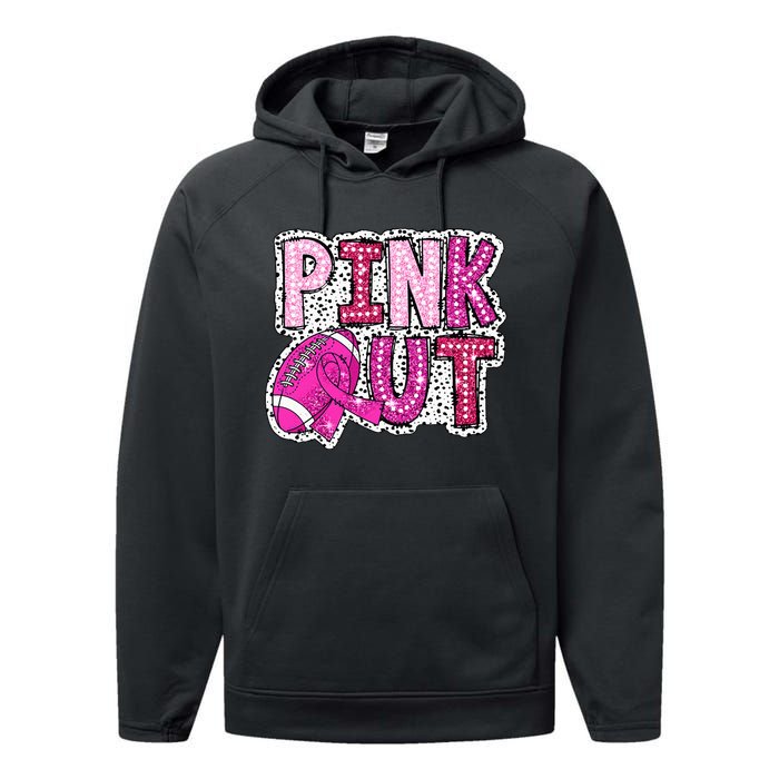 Out Football Tackle Breast Cancer Awareness Dalmatian Performance Fleece Hoodie