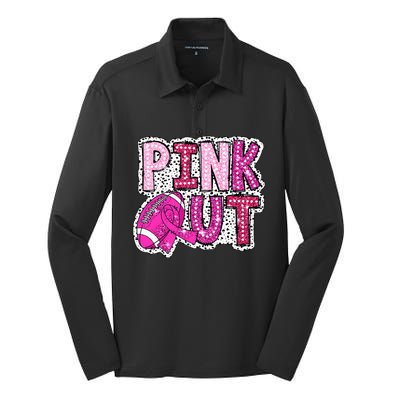 Out Football Tackle Breast Cancer Awareness Dalmatian Silk Touch Performance Long Sleeve Polo