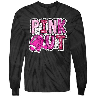 Out Football Tackle Breast Cancer Awareness Dalmatian Tie-Dye Long Sleeve Shirt