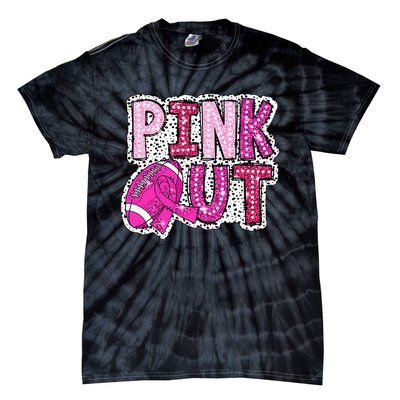 Out Football Tackle Breast Cancer Awareness Dalmatian Tie-Dye T-Shirt