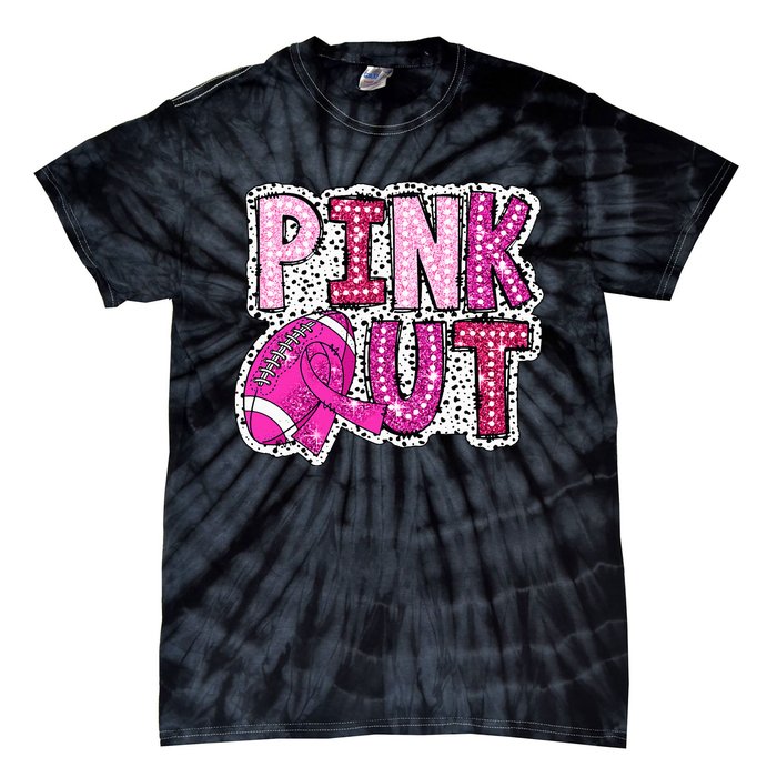 Out Football Tackle Breast Cancer Awareness Dalmatian Tie-Dye T-Shirt