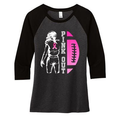 Out Football Team Breast Cancer Awareness Month Women's Tri-Blend 3/4-Sleeve Raglan Shirt