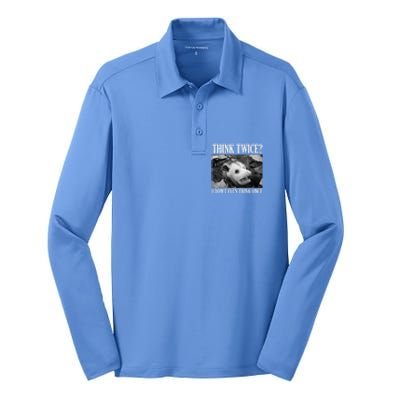 Opossum Funny Think Twice I Don't Even Think Once Possum Silk Touch Performance Long Sleeve Polo