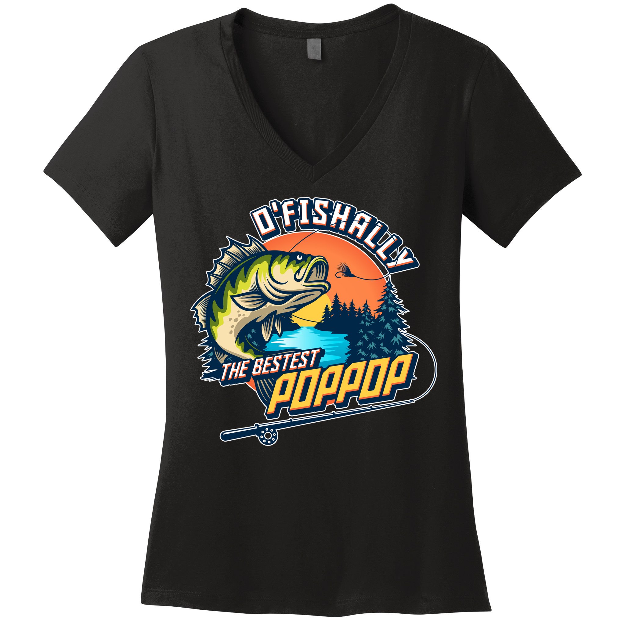 O Fishally The Bestest PopPop Women's V-Neck T-Shirt