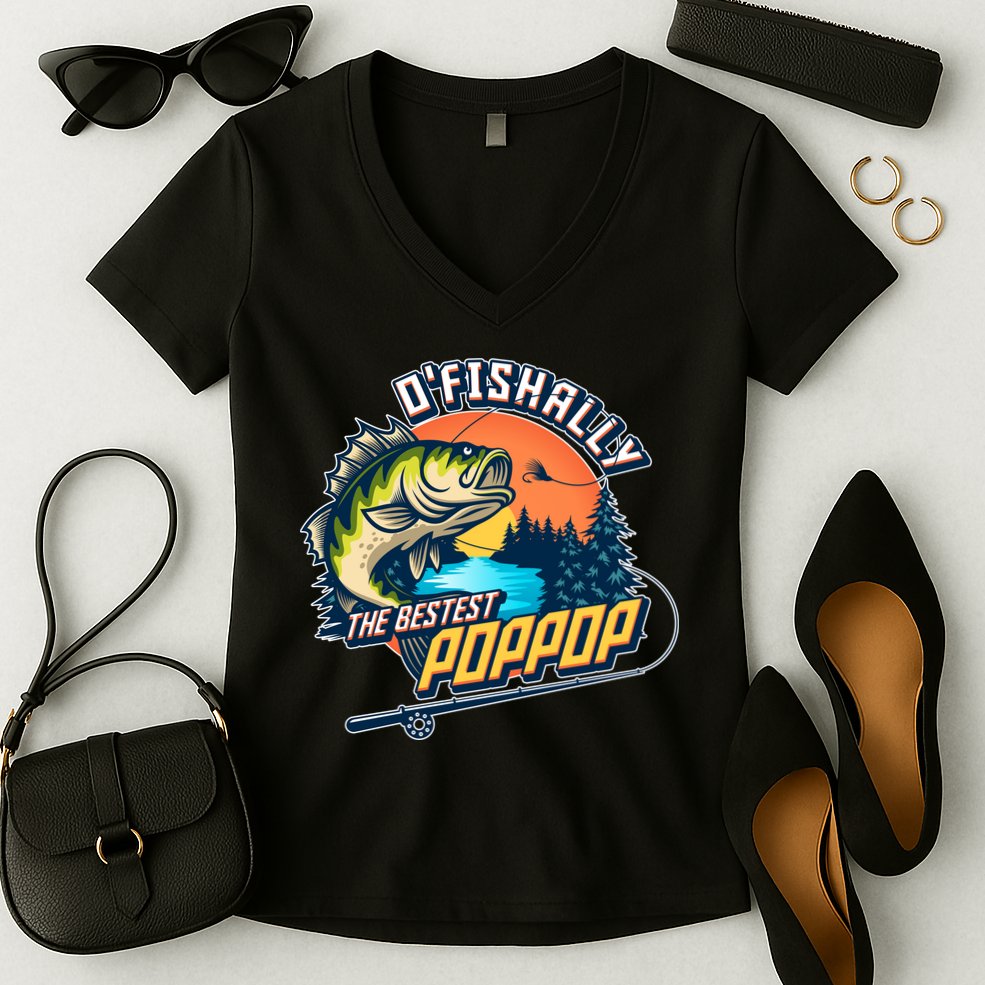 O Fishally The Bestest PopPop Women's V-Neck T-Shirt