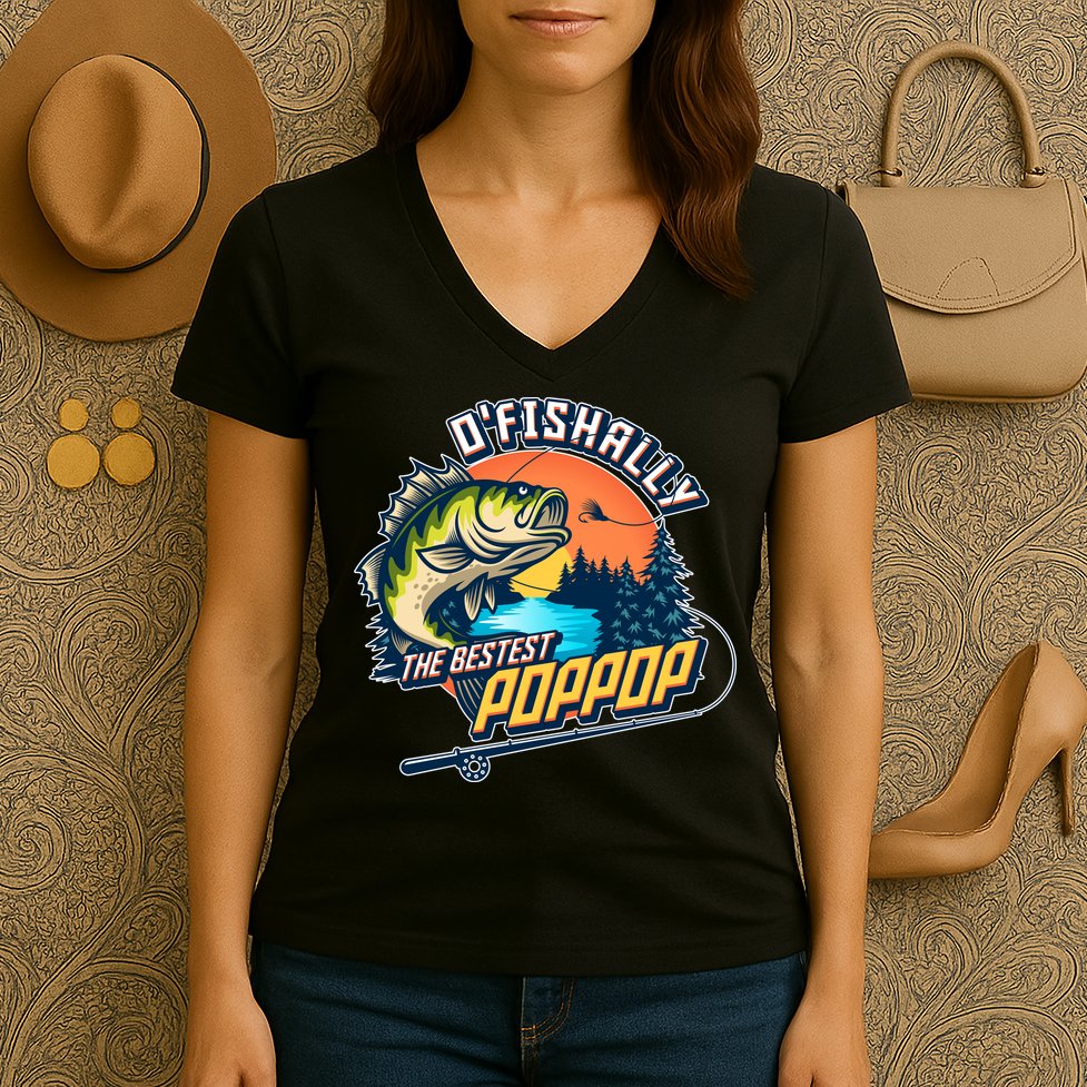 O Fishally The Bestest PopPop Women's V-Neck T-Shirt