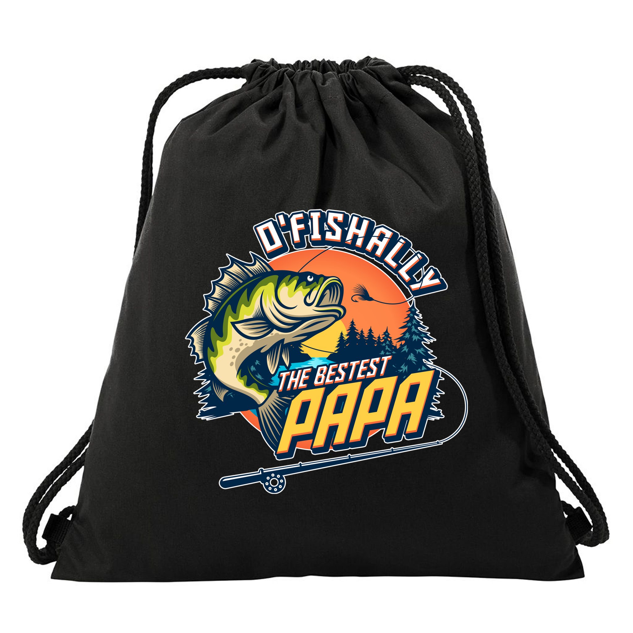 O Fishally The Bestest Papa Drawstring Bag