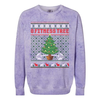 O Fitness Tree Funny Gym Weightlifting Pun Christmas Ugly Gift Colorblast Crewneck Sweatshirt