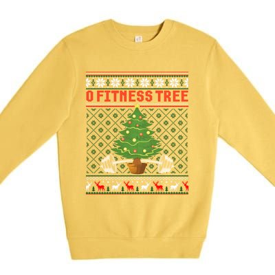 O Fitness Tree Funny Gym Weightlifting Pun Christmas Ugly Gift Premium Crewneck Sweatshirt