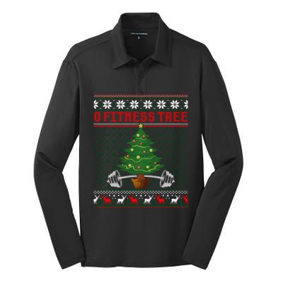 O Fitness Tree Funny Gym Weightlifting Pun Christmas Ugly Gift Silk Touch Performance Long Sleeve Polo