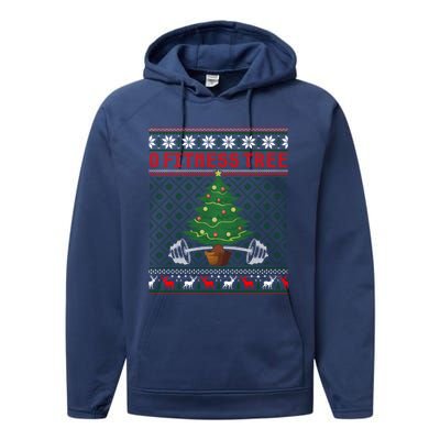 O Fitness Tree Funny Gym Weightlifting Pun Christmas Ugly Gift Performance Fleece Hoodie