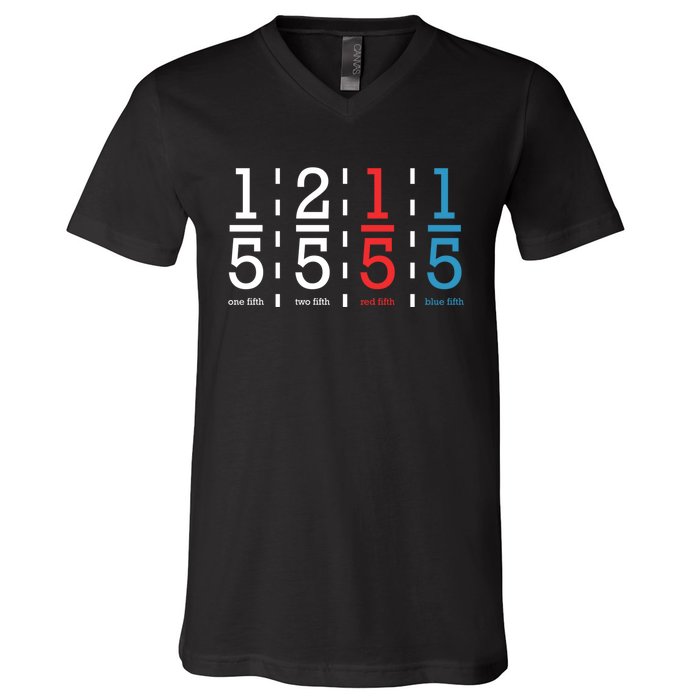 One Fifth Two Fifth Red Fifth Blue Fifth Math V-Neck T-Shirt