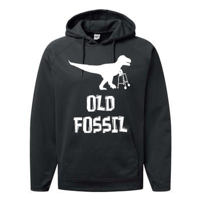 Old Fossil Trex Dinosaur Funny Birthday Retirement Joke Performance Fleece Hoodie