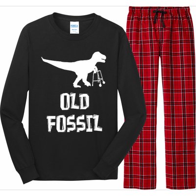 Old Fossil Trex Dinosaur Funny Birthday Retirement Joke Long Sleeve Pajama Set