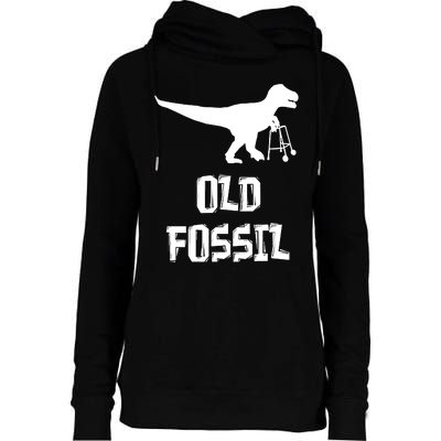 Old Fossil Trex Dinosaur Funny Birthday Retirement Joke Womens Funnel Neck Pullover Hood