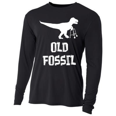 Old Fossil Trex Dinosaur Funny Birthday Retirement Joke Cooling Performance Long Sleeve Crew