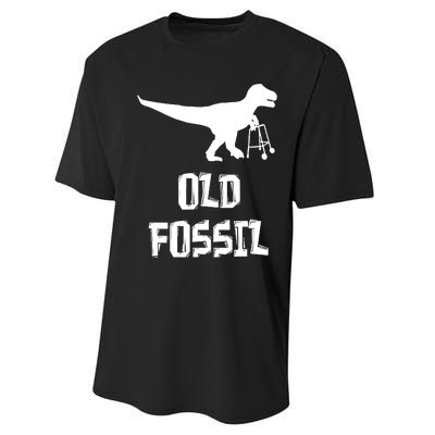 Old Fossil Trex Dinosaur Funny Birthday Retirement Joke Performance Sprint T-Shirt