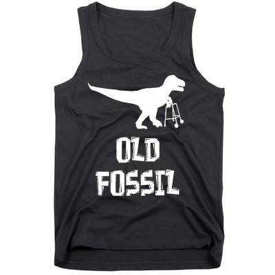 Old Fossil Trex Dinosaur Funny Birthday Retirement Joke Tank Top