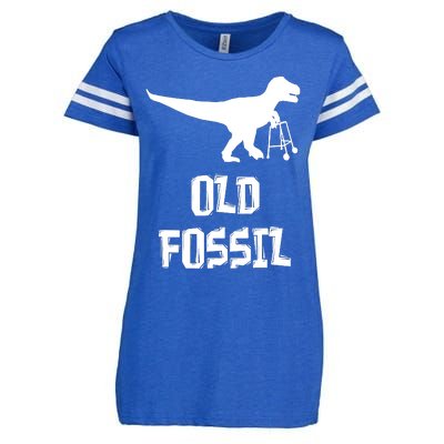 Old Fossil Trex Dinosaur Funny Birthday Retirement Joke Enza Ladies Jersey Football T-Shirt