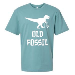 Old Fossil Trex Dinosaur Funny Birthday Retirement Joke Sueded Cloud Jersey T-Shirt