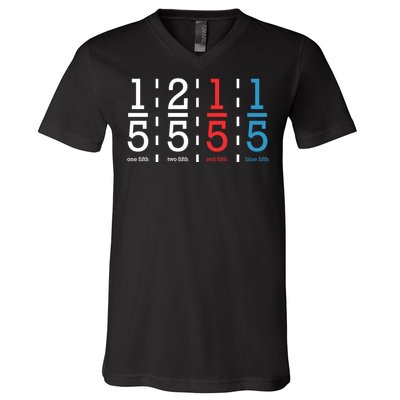 One Fifth Two Fifth Red Fifth Blue Fifth Math V-Neck T-Shirt