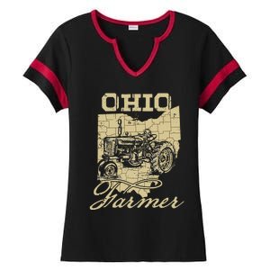 Ohio Farmer Tractor Lover State Map Farming Local Farmer Ladies Halftime Notch Neck Tee