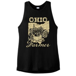 Ohio Farmer Tractor Lover State Map Farming Local Farmer Ladies PosiCharge Tri-Blend Wicking Tank