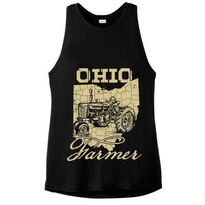 Ohio Farmer Tractor Lover State Map Farming Local Farmer Ladies PosiCharge Tri-Blend Wicking Tank