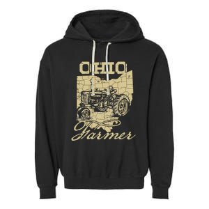 Ohio Farmer Tractor Lover State Map Farming Local Farmer Garment-Dyed Fleece Hoodie