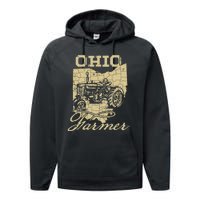 Ohio Farmer Tractor Lover State Map Farming Local Farmer Performance Fleece Hoodie