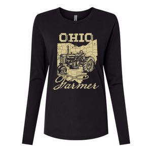 Ohio Farmer Tractor Lover State Map Farming Local Farmer Womens Cotton Relaxed Long Sleeve T-Shirt