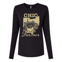 Ohio Farmer Tractor Lover State Map Farming Local Farmer Womens Cotton Relaxed Long Sleeve T-Shirt