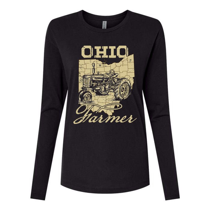 Ohio Farmer Tractor Lover State Map Farming Local Farmer Womens Cotton Relaxed Long Sleeve T-Shirt