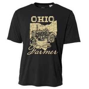 Ohio Farmer Tractor Lover State Map Farming Local Farmer Cooling Performance Crew T-Shirt