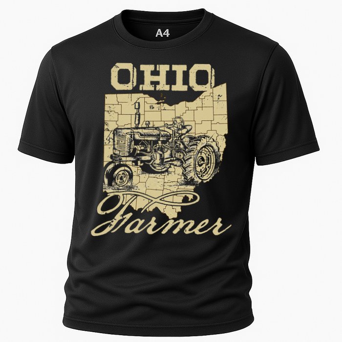 Ohio Farmer Tractor Lover State Map Farming Local Farmer Cooling Performance Crew T-Shirt