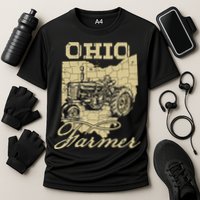 Ohio Farmer Tractor Lover State Map Farming Local Farmer Cooling Performance Crew T-Shirt