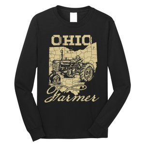 Ohio Farmer Tractor Lover State Map Farming Local Farmer Long Sleeve Shirt