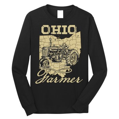 Ohio Farmer Tractor Lover State Map Farming Local Farmer Long Sleeve Shirt